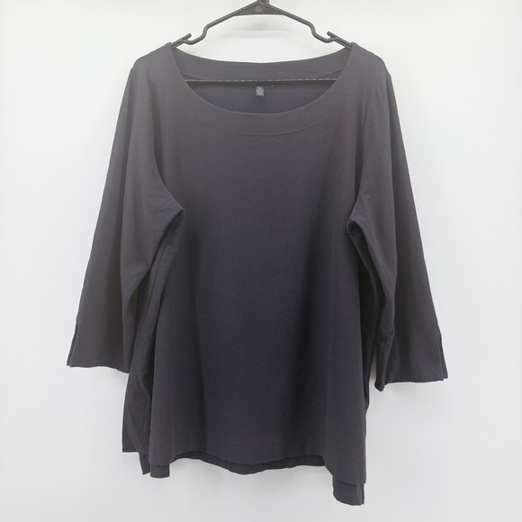 Eileen Fisher Tops - Eileen Fisher Womens XL Black Viscose Blend 3/4 Sleeve Boat Neck Tunic Top S19TL